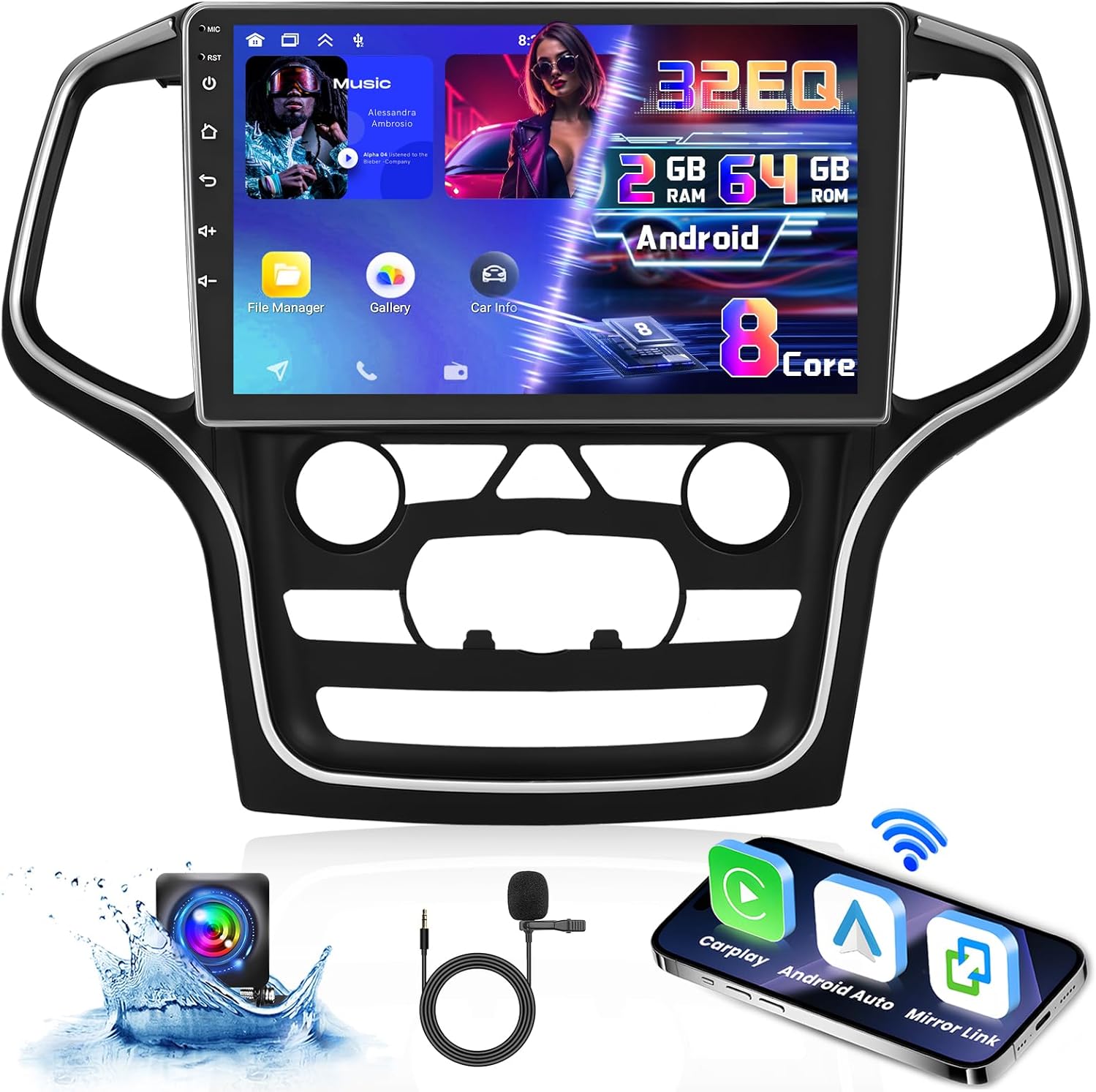 Roinvou Radio for Jeep Grand Cherokee 2014-2020, [8 Core 2G+64G] Android Radio with Wireless Carplay Android Auto, 10.1 Inch IPS Touch Screen Car Stereo, Bluetooth 5.0, 32 EQ, GPS
