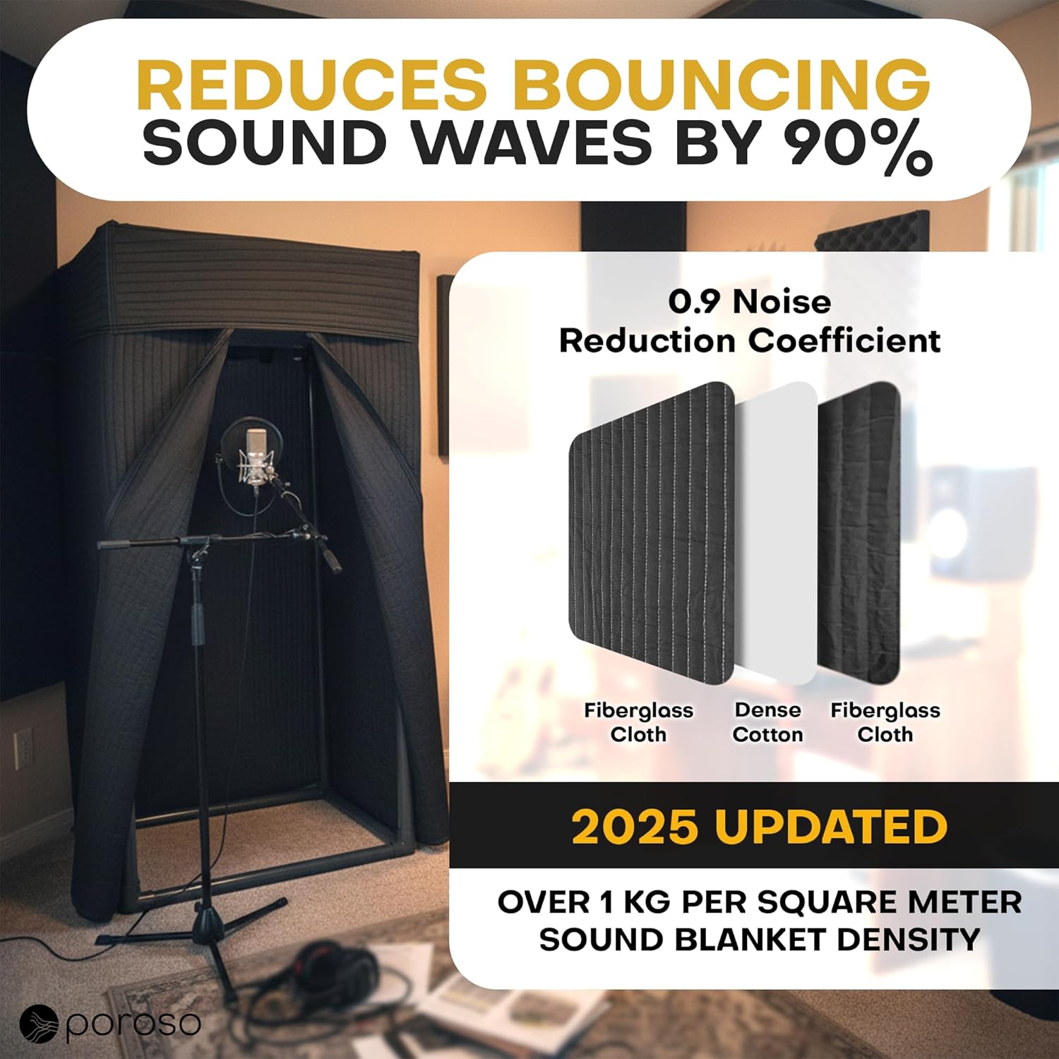 Updated 2025 OEM RECORDING SOUND BOOTH | Portable Studio for Crisp Dry Vocals | Acoustic Treatment for Any Space | Sound Isolation Booth for Home Studio | 5-Min Assembly w/Travel Bag & Extras