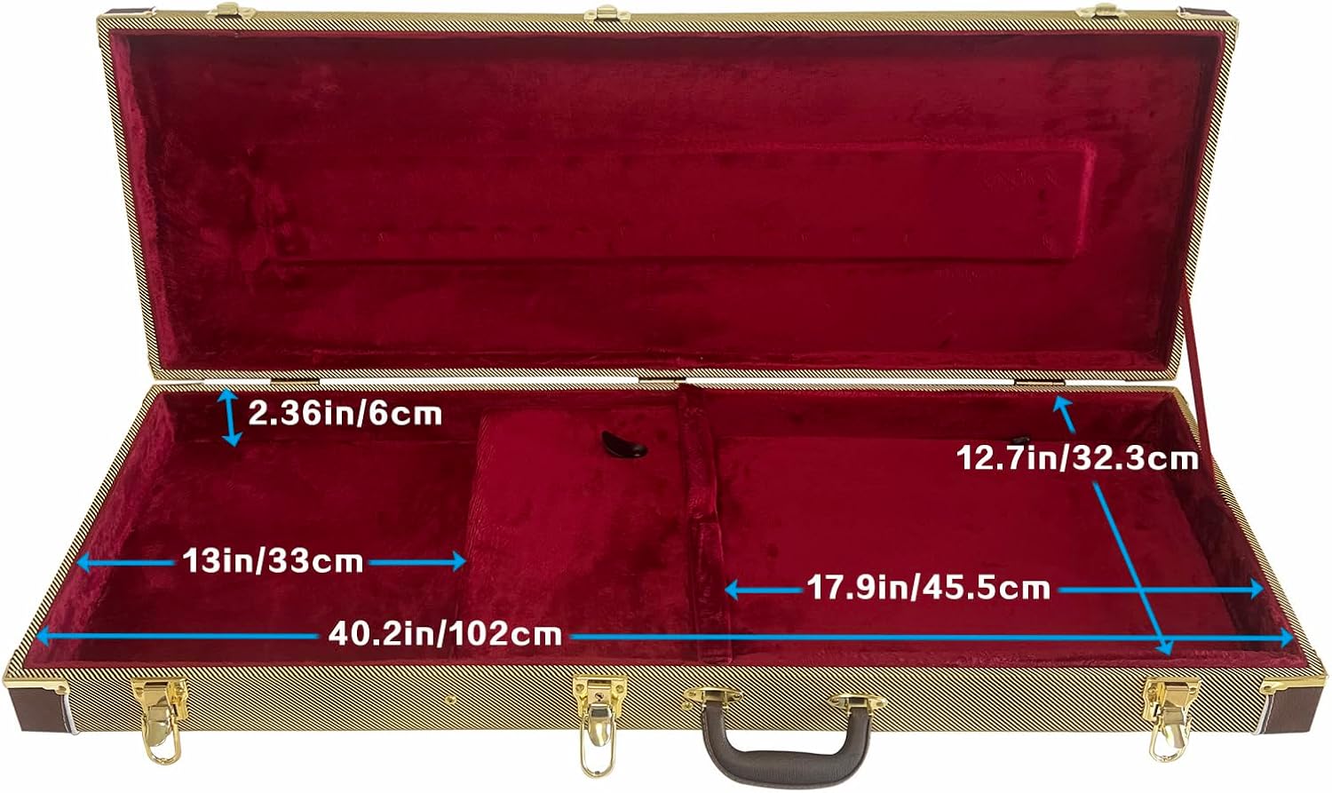 Electric guitar hardshell case leather case bag with internal guitar bag soft layer with locking latch waterproof (Yellow)