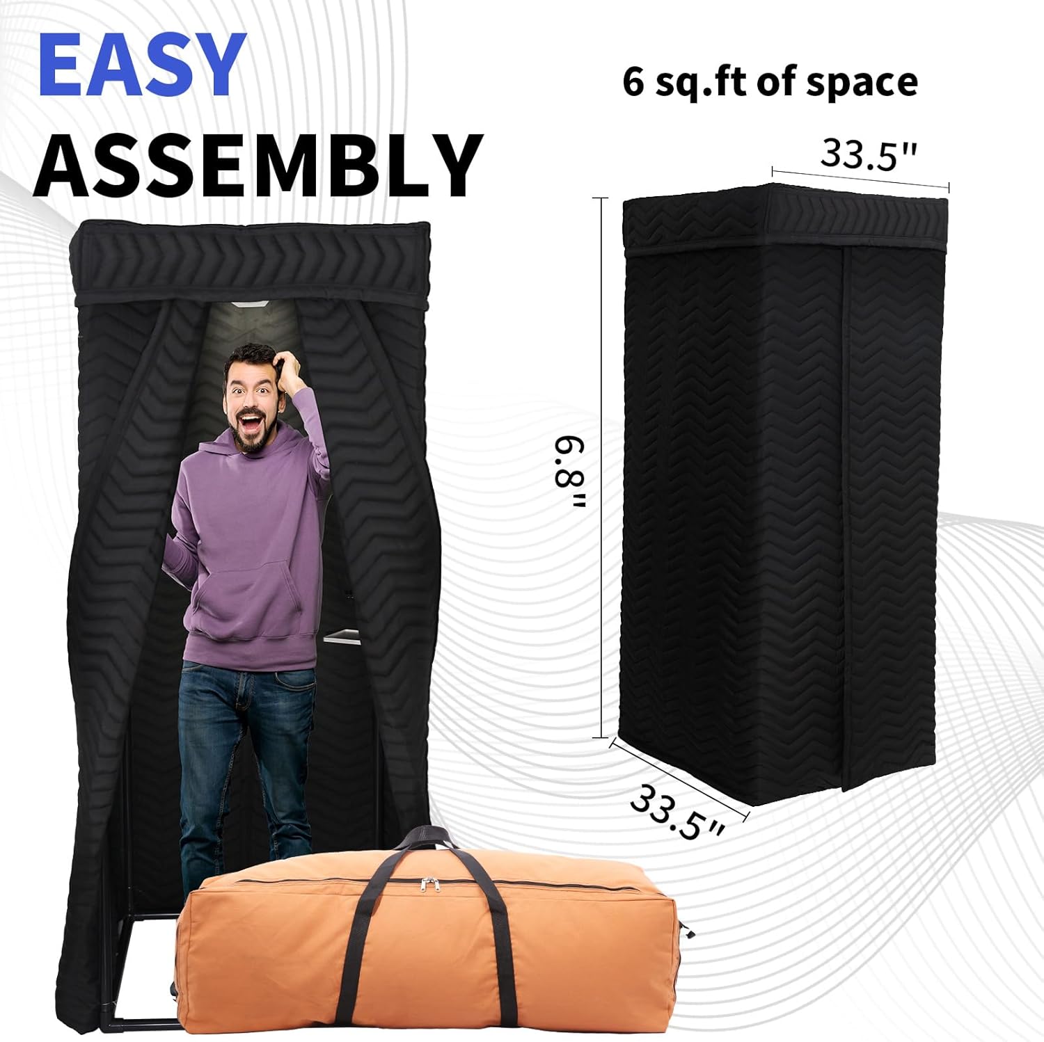 Portable Vocal Booth - Studio Grade Echo-Free Recording Booth for Voiceover, Podcast & Singing, Home Studio/Sound Isolation Booth with Light & Travel Bag (ZIGZAG-BLK, L)