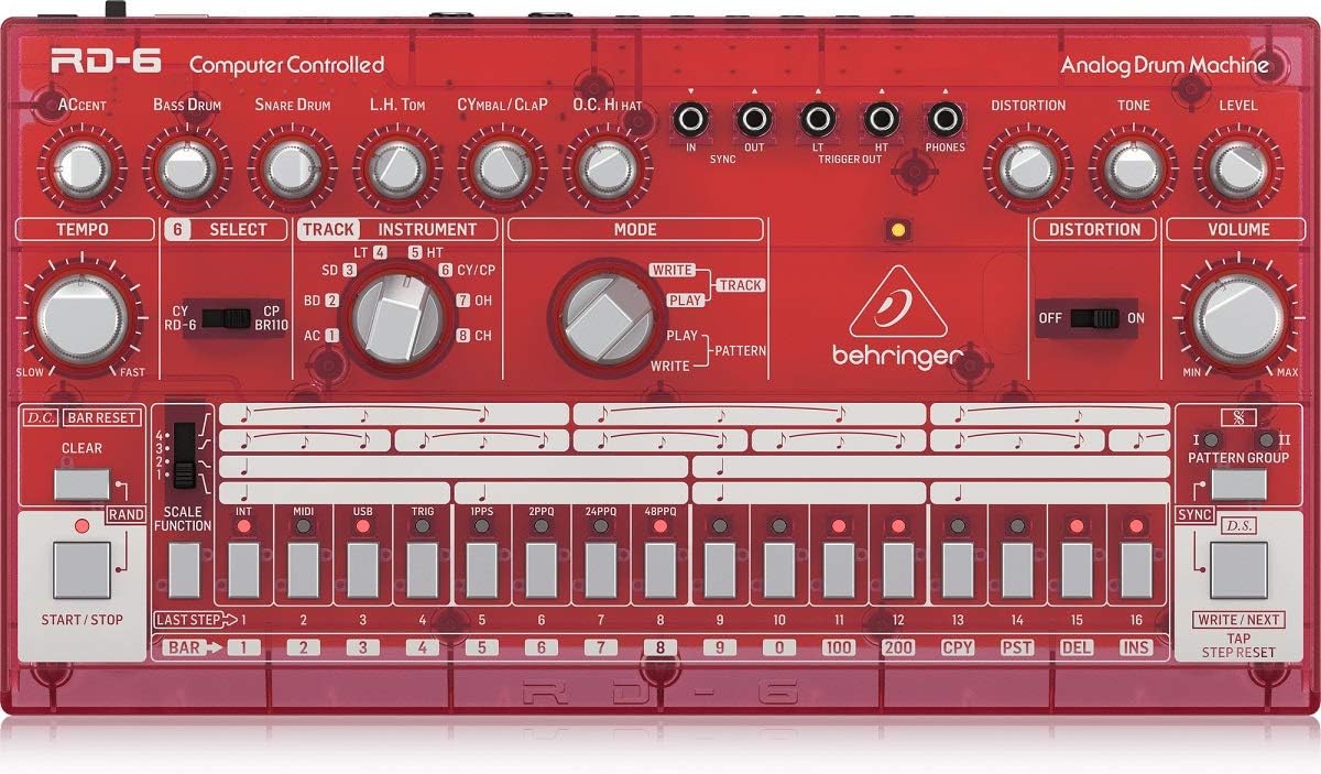 Behringer RHYTHM DESIGNER RD-6-SB Analog Drum Machine with 8 Drum Sounds, 64 Step Sequencer and Distortion Effects