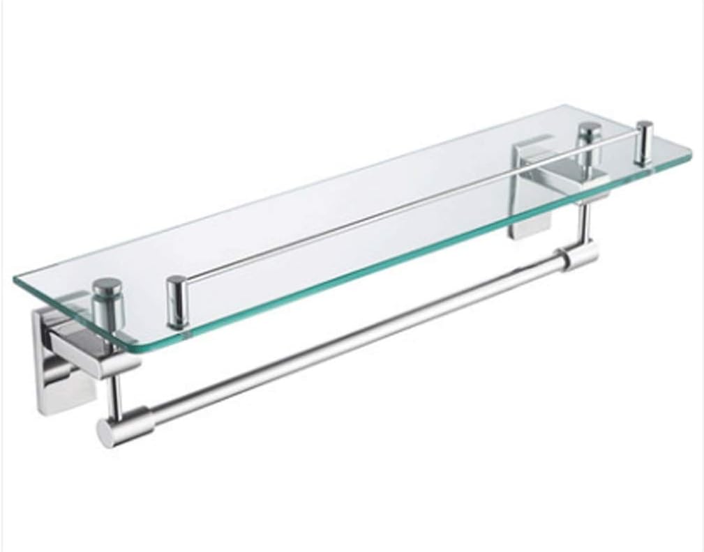 Bathroom Glass Corner Shelf with Towel Bar Wall Mount Extra Thick Tempered Glass Rack