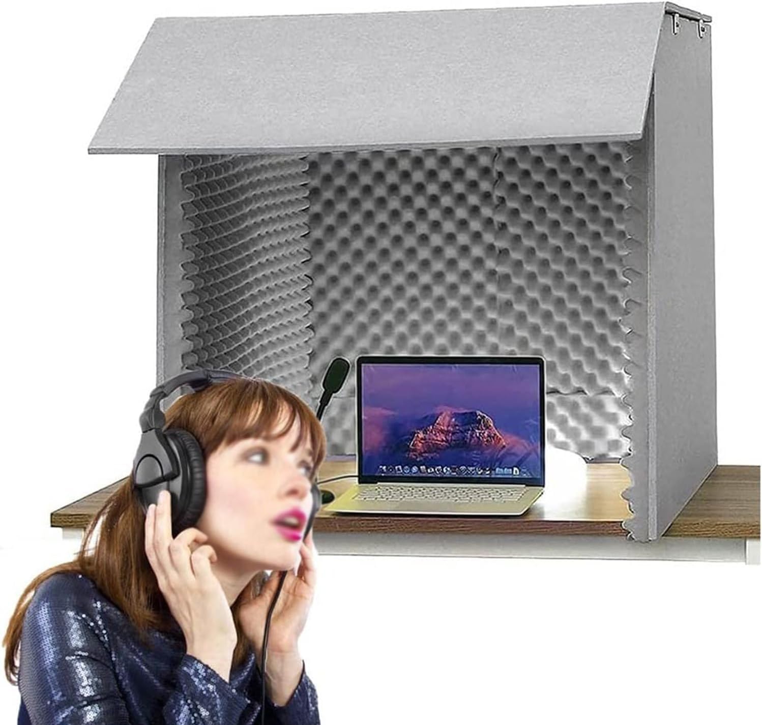 Portable Vocal Booth and Recording Booth,80cm Vocal Absorbing Shield,Music Recording Equipment to Filter Vocal,Desktop Soundproof Cover,Isolation Booth