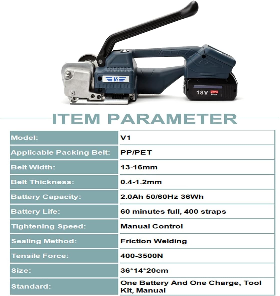 V1 Portable Electric Strapping Machine 13-16mm PP PET Strap Packing Machine Wrapping Tools for Carton Banding Tools with Efficiency(18V With 2 Battery)