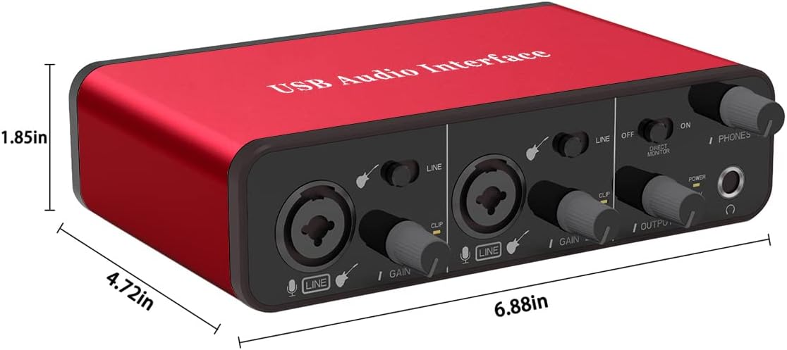 Audio Interface Audio Interface Microphone Preamps with 48V Phantom Power 24 Bit Support Smartphone/Tablet/Computer and Other Equipment Recording（No DAW Recording Software）