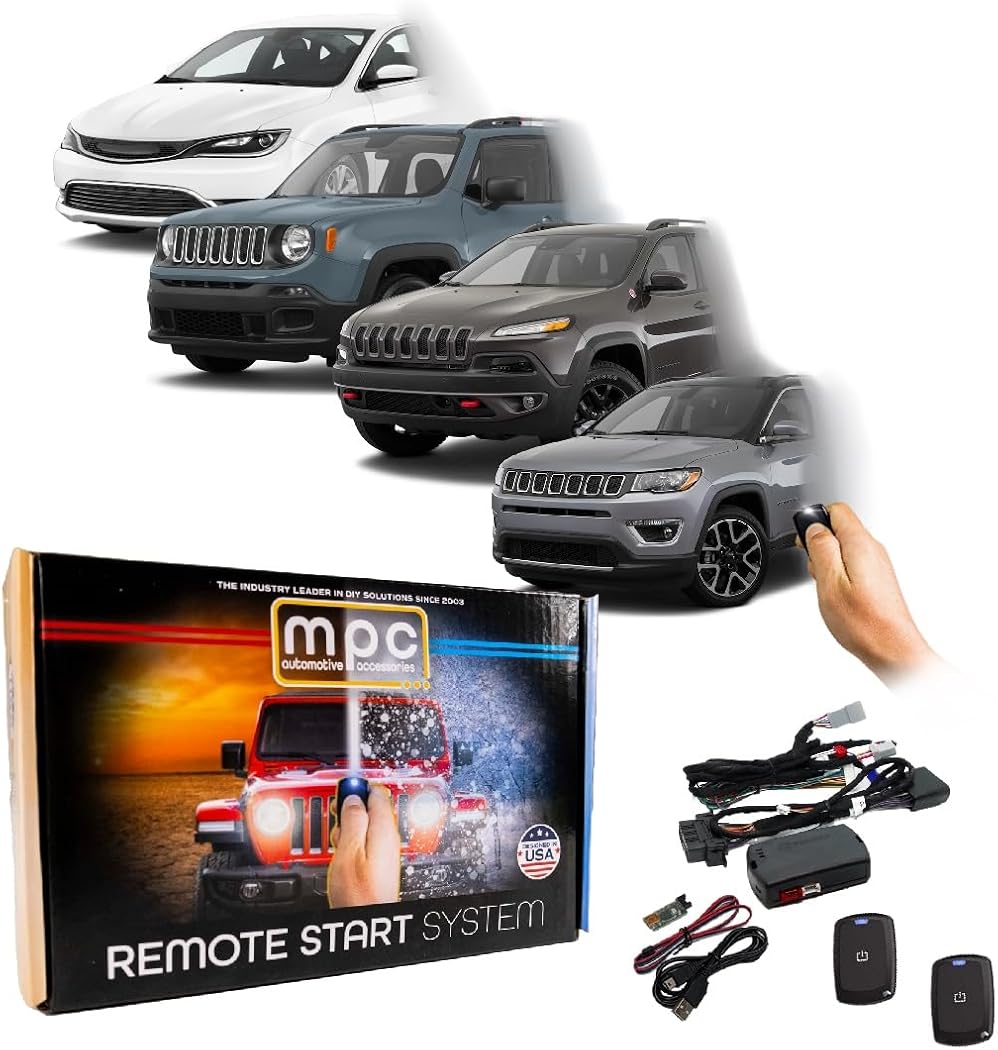 MPC Remote Start Compatible with Chrysler 200 2015-17, Jeep Cherokee 2014-18, Jeep Compass 2017-18, Jeep Renegade 2015-17 || Plug N Play || Includes 2 Remotes - Up to 1,500 ft || USA Tech Support