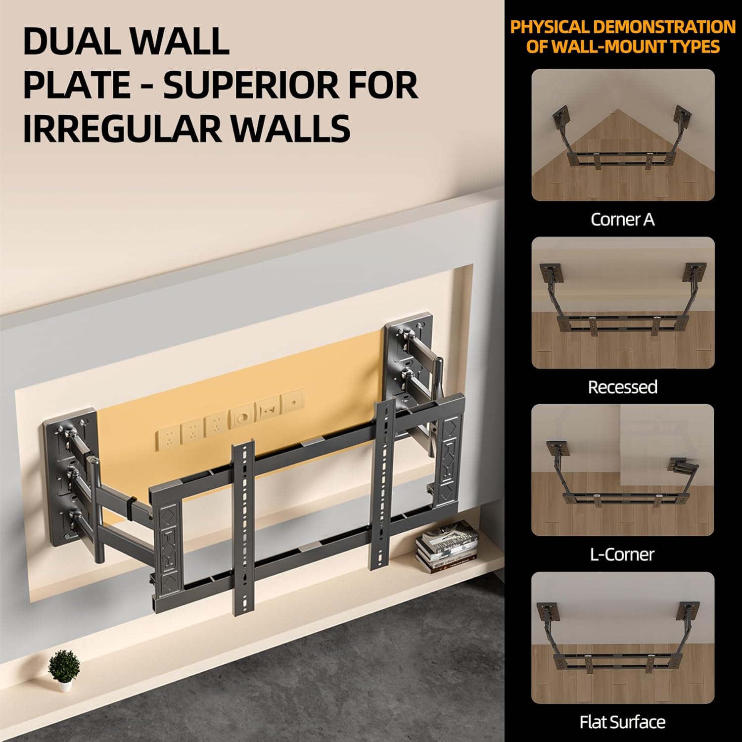 Corner Full Motion TV Wall Mount for 70,75,85,86,98,100,110,120 Inch TVs, Heavy Duty Ultra-Thin Tilt Extension Adjustable TV Bracket,VESA 300x100 to 800x600,Holds up to 396 lbs,DY886