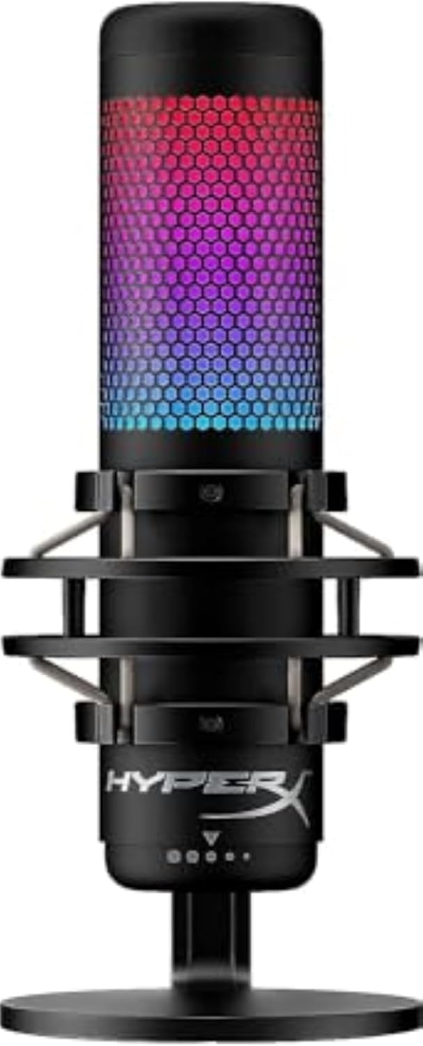 HyperX QuadCast S – RGB USB Condenser Microphone for PC, PS4, PS5 and Mac, Anti-Vibration Shock Mount, 4 Polar Patterns, Pop Filter, Gain Control, Gaming, Streaming, Podcasts, Twitch, YouTube, Discord