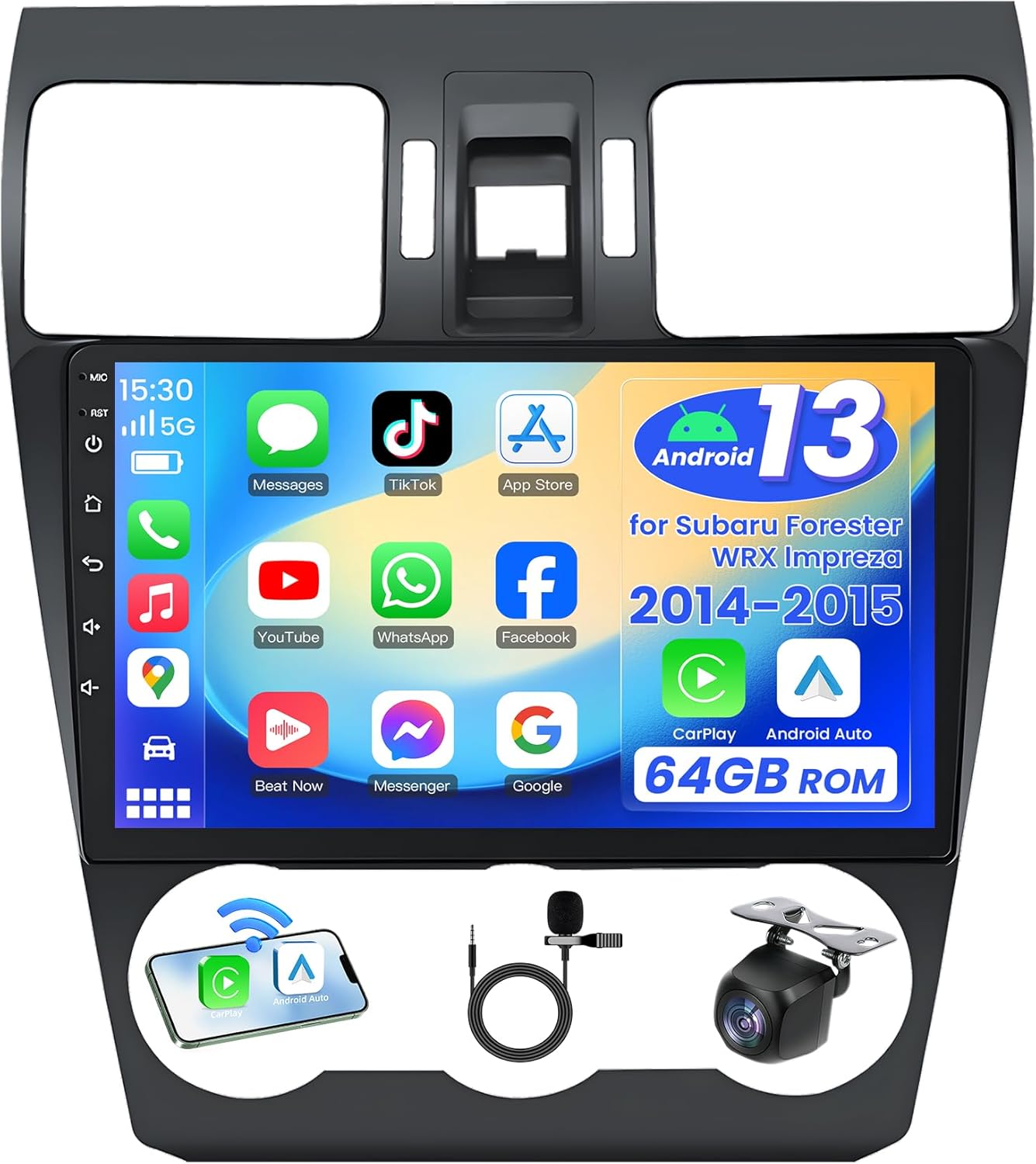 4Core + 64GB Car Radio for Subaru Forester WRX Impreza 2014 2015: Wireless CarPlay&Android Auto with 9