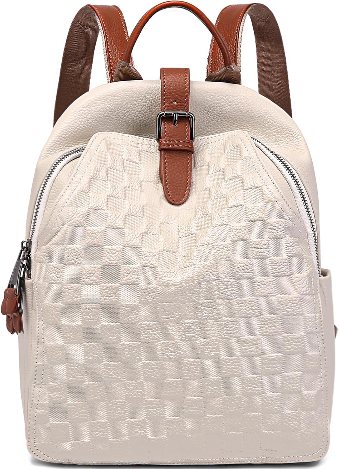 BOYATU Genuine Leather Backpack Purse for Women: Elegant Womens Leather Soft Backpacks - Fashion Anti Theft Travel Backpack (Off-White)