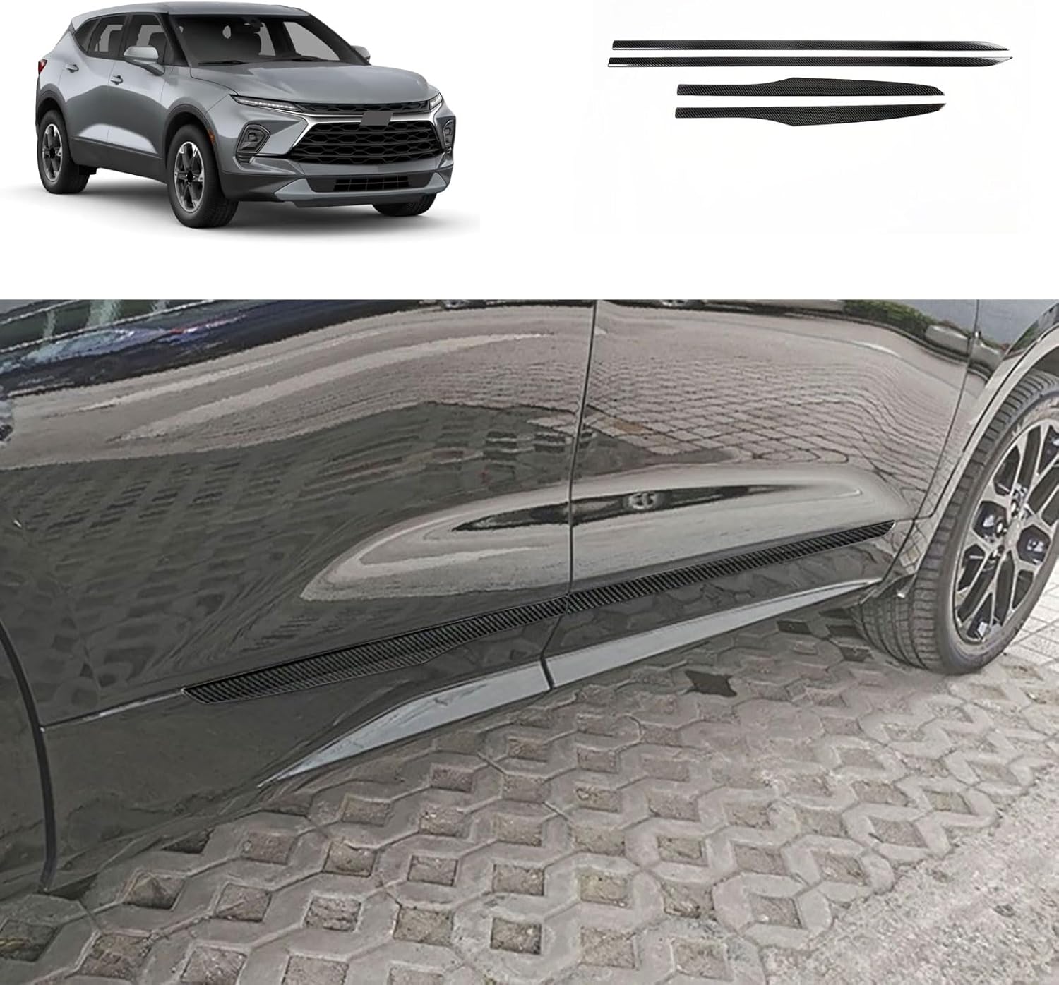 Body Side Trims Compatible with Chevrolet Blazer 2019-2025 Body Side Door Molding Cover Trims Exterior Car Accessories ABS 4PCS (Carbon Fiber Style)