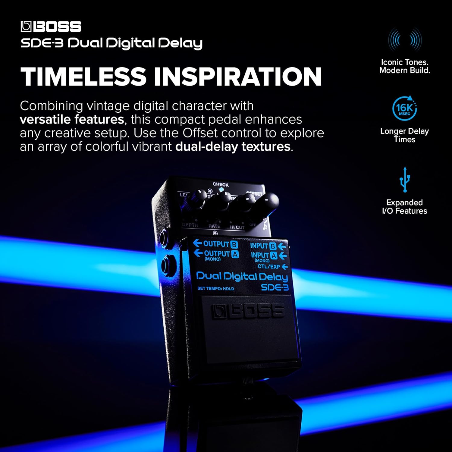 BOSS SDE-3 Dual Digital Delay Pedal | Authentic Sound of the Legendary Roland SDE-300 | Compact Pedal | Versatile Modern Features | Longer Delay | MIDI/IO Connectivity