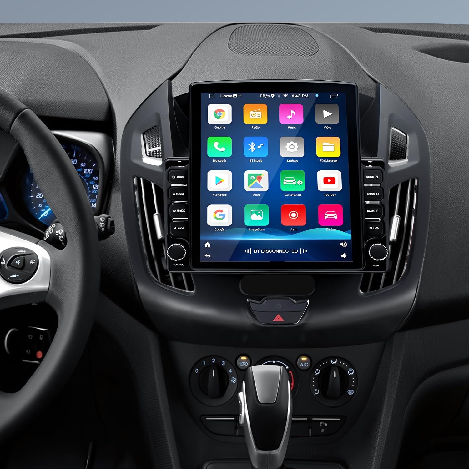 9.7Inch Android 14 Car Radio for Ford Transit Connect 2014-2018,Touch Screen Car Stereo with Wireless Carplay Android Auto,Multimedia Receiver with GPS Navi Bluetooth WiFi FM ＆ Backup Camera