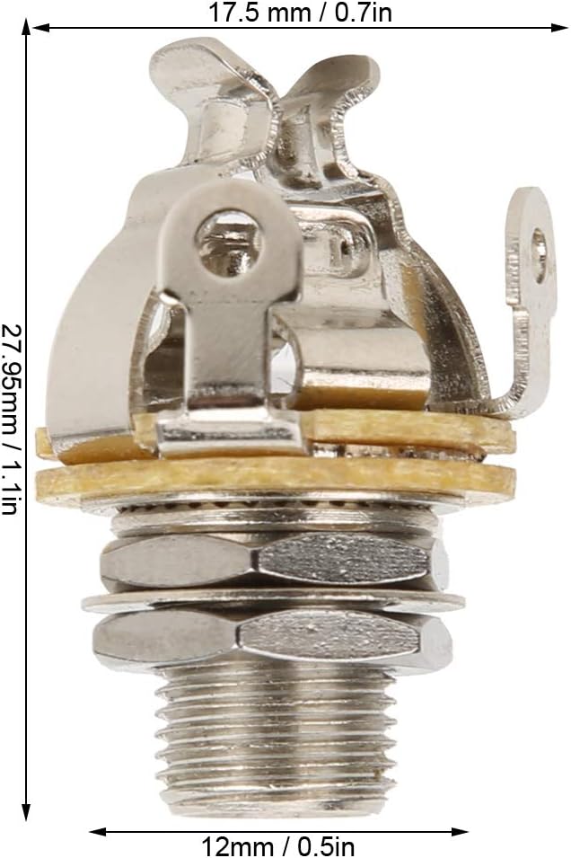 Guitar Jack Plug Socket Mono, 6.35mm, Silver, 10Pcs - Durable Construction, Easy Panel Mounting, Ideal for Electric Guitar and Bass