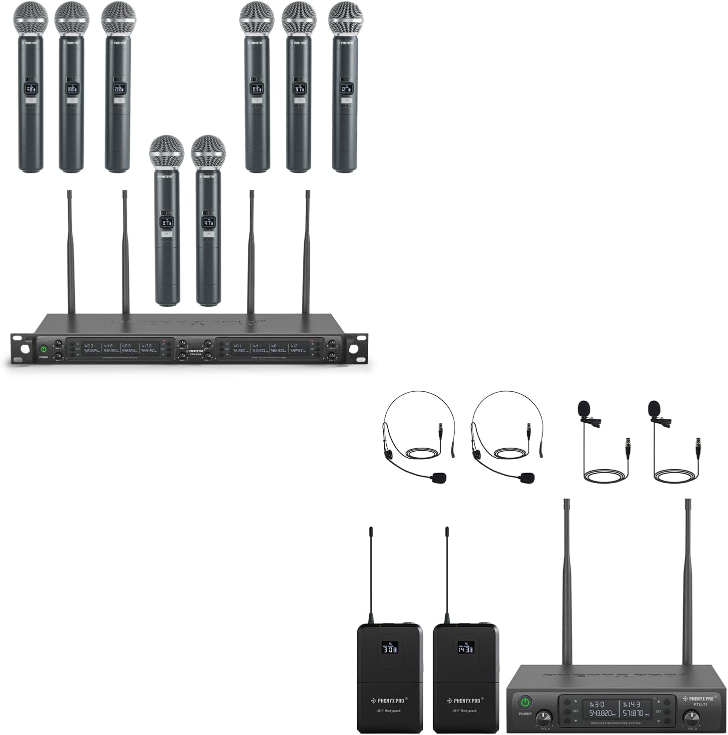 Phenyx Pro Auto Scan Eight-Channelv Wireless Microphone System PTU-6000A Bundle with Dual Wireless Microphone System PTU-71-2B