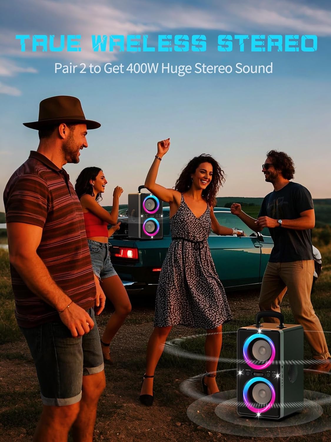 Bluetooth Speaker, 200W Peak Loud Stereo with Big Bass, 20H Playtime, TWS, Fast Charging, Portable Handle, Wireless Large Boombox Bocina with LED Light for Party Outdoor Backyard Camping