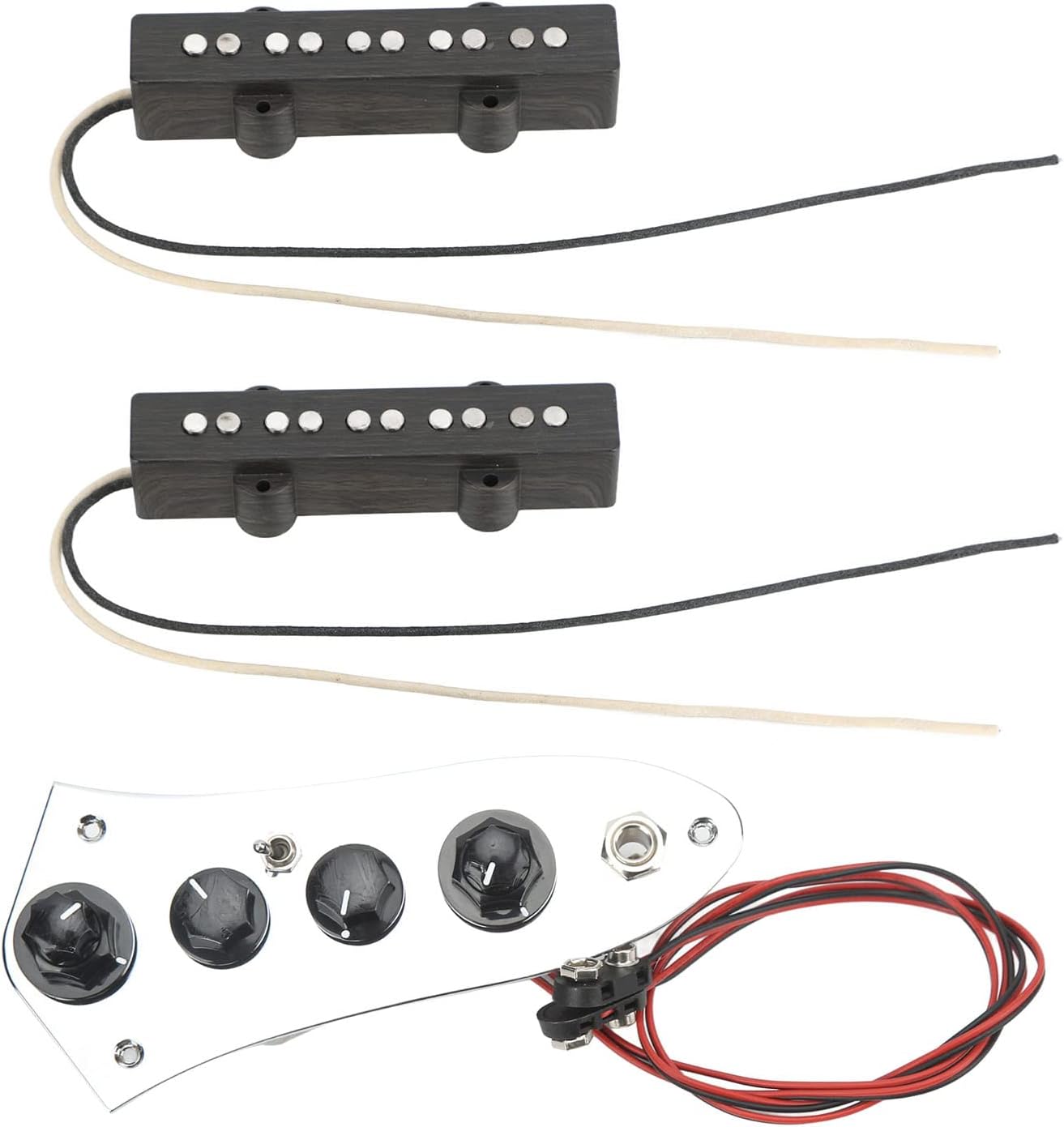 Guitar Bass Pickup Set, Standard Replacement 5 String, Metal Plastic Wired Bass Control Board Kit - Durable Construction, Noise Free Performance, Easy Installation for Jazz Bass
