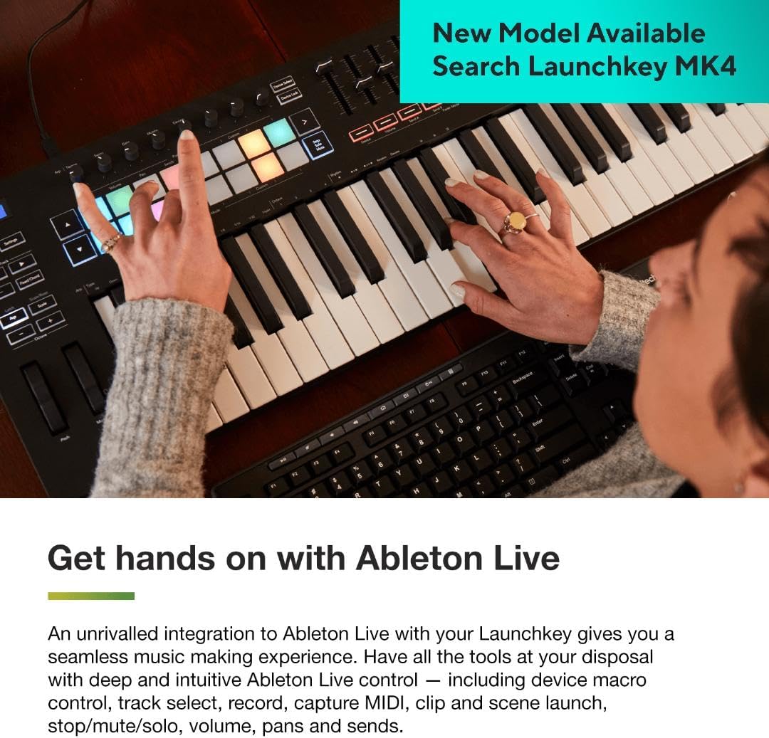 Novation Launchkey 61 [MK3] MIDI Keyboard Controller — Seamless Ableton Live Integration. Chord Mode, Scale Mode, and Arpeggiator. All the software you need for Music Production