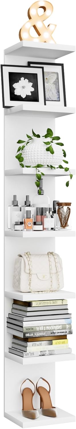 7 Tier Wall Shelf Unit, Floating Shelves for Storage Home Display, Versatile Lack Wall Shelves for Bedroom,Living Room,Office Decor, Tall Long Shelf for Book,Shoe,Vanity, Purse and TV White
