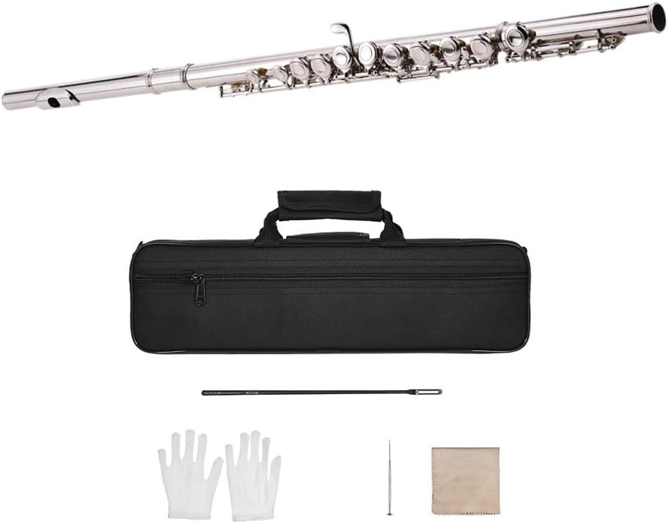 Flute Flute Nickel Plated 16 Hole C Key Cupronickel Woodwind Instrument with Gloves Flutes Musical Instruments