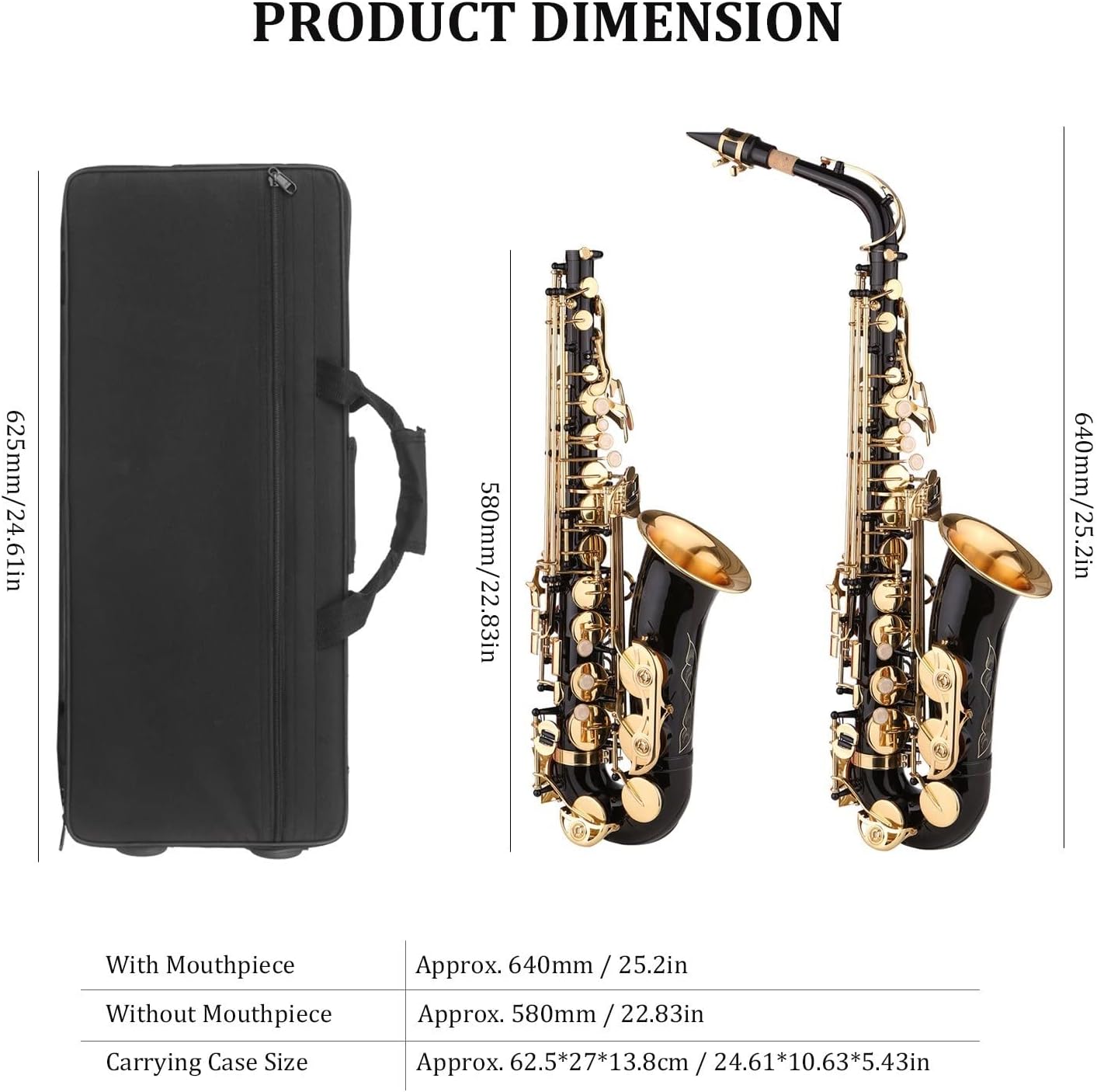 E-Flat Saxophone Brass EB Alto Sax Black Paint Gold Lacquer Woodwind Instruments with Case