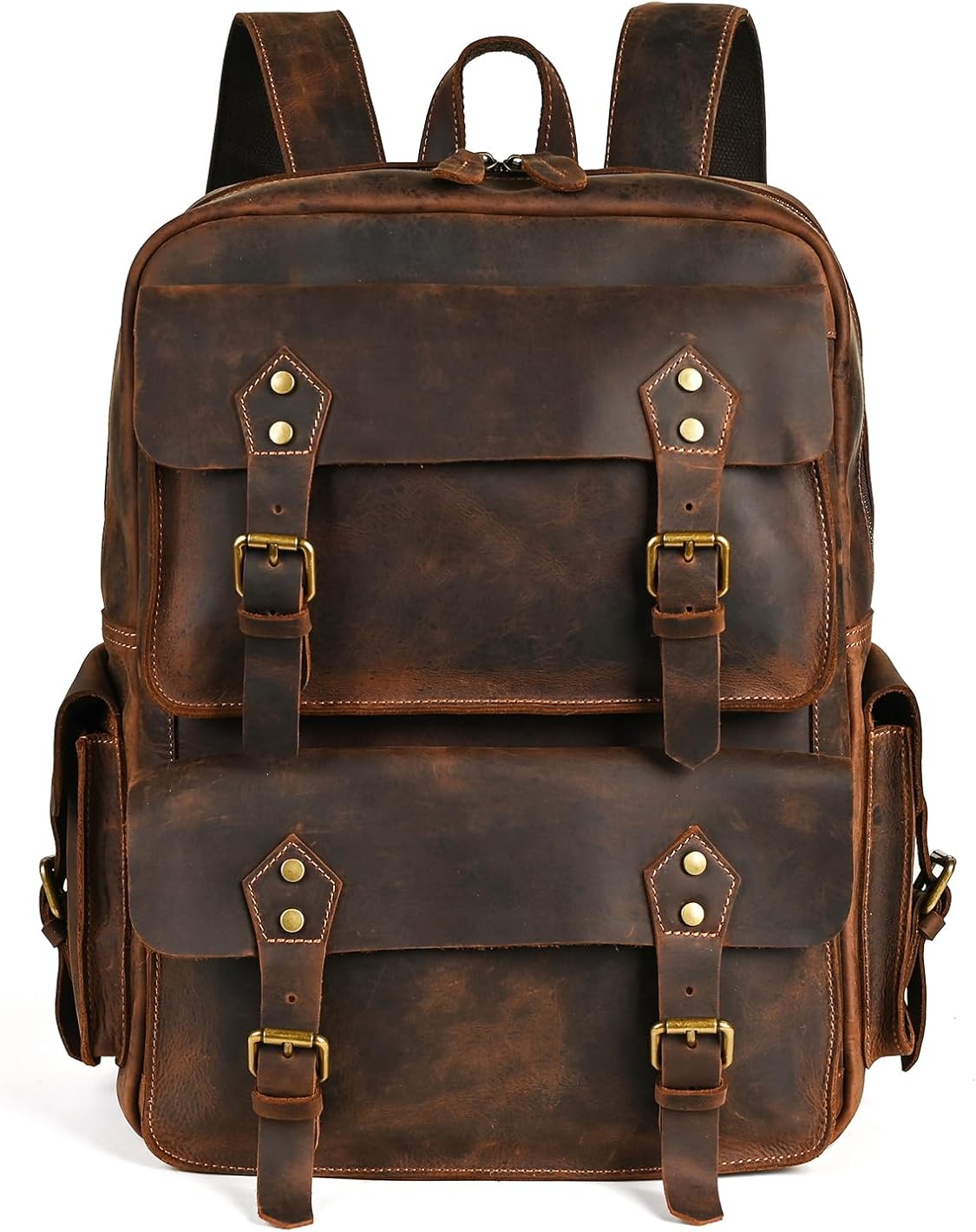 Genuine Leather Canvas Waxed Backpack Travel Rucksack Laptop Bag Leather Backpack Gifts for Men (Dark Brown)