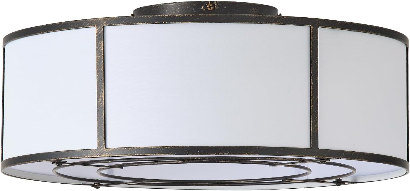 Caged Ceiling Fans with Lights Flush Mount, Farmhouse Low Profile Ceiling Fan with Lights Remote Control, 20'' Modern Bladeless 6 Speeds for Bedroom, Nursery, Kitchen, Black