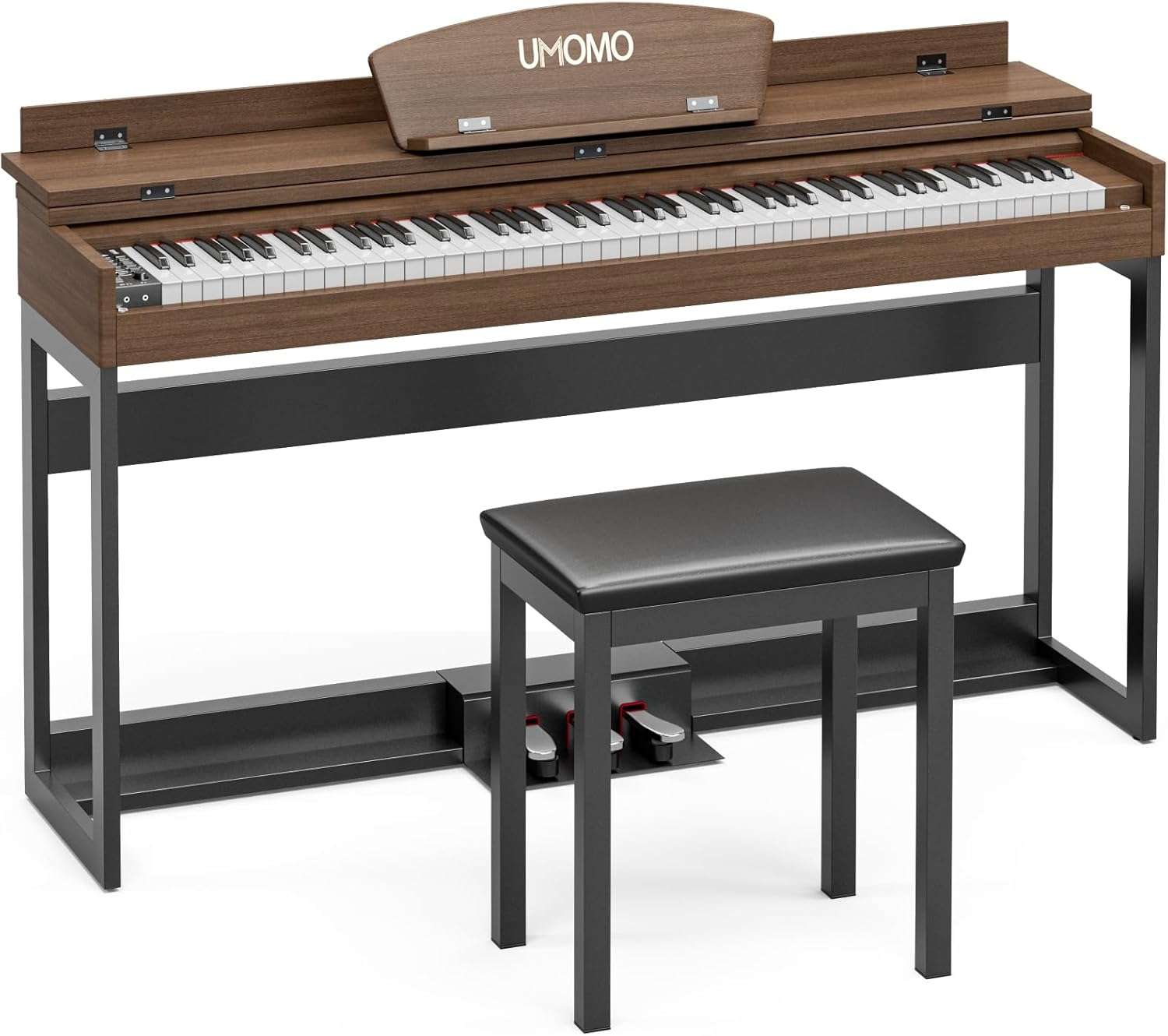 UMOMO 88 Key Digital Piano Keyboard with Piano Metal Stand, Full Size Electric Piano, Headphone Jack, 3 Pedal, Electronic Piano for Beginner, Adults, Walnut