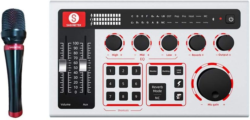 SabineTek Official SabineCast Bluetooth DJ Studio Mixer Sound Card Console w/Wired Condenser Microphone - Podcast, TikTok, Streaming, Gaming, Karaoke & Singing - Audio & Voice Recording Equipment