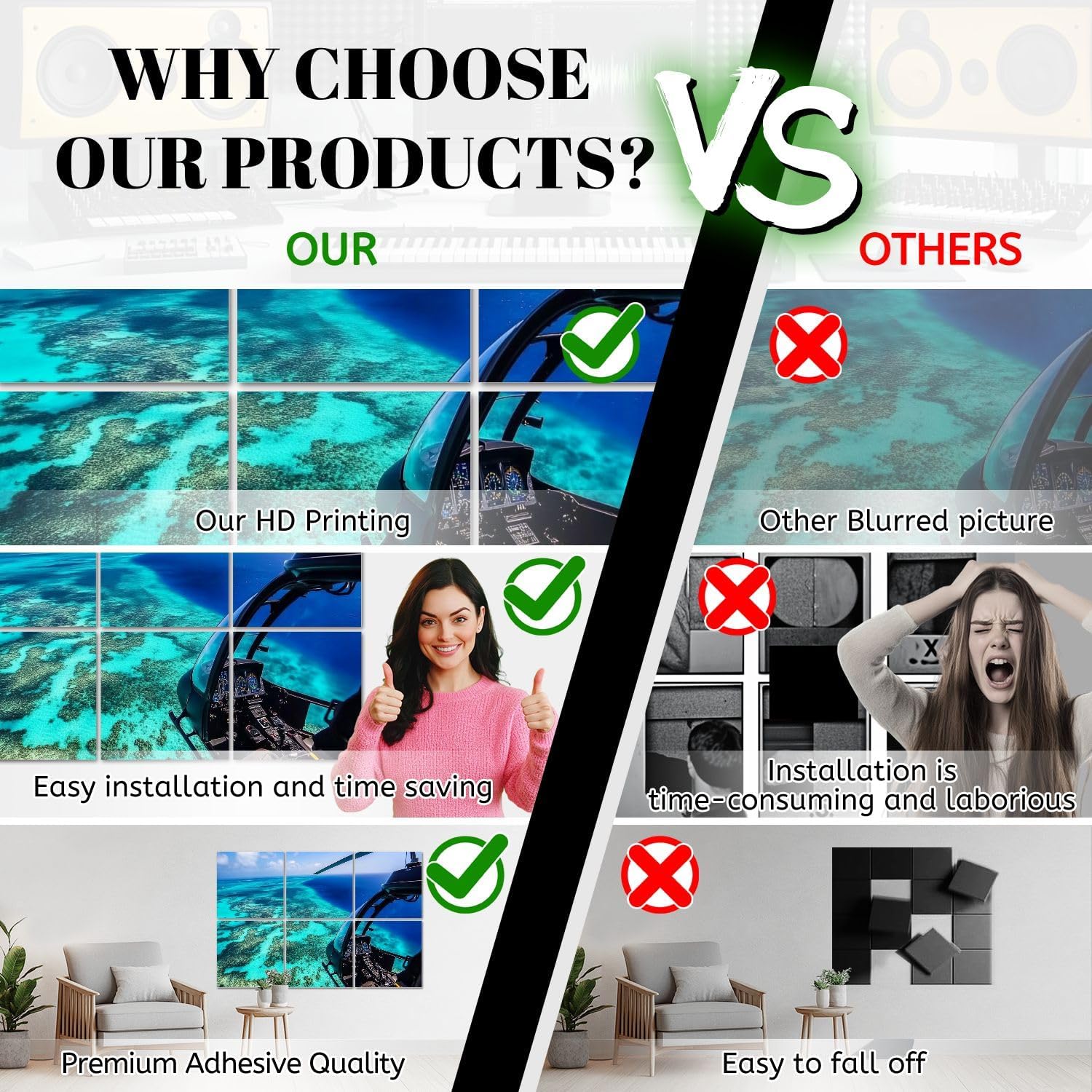 6 Pack Art Acoustic Panels Helicopter ride Moore Reef outer Great Barrier Reef Soundproof Wall Panels, 48