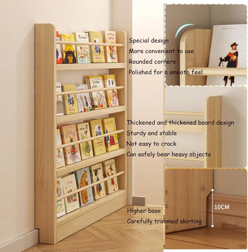 Wooden Wall Mount Bookshelf with Hooks Space Saving nizer for Narrow Spaces 50 * 10 * 119cm