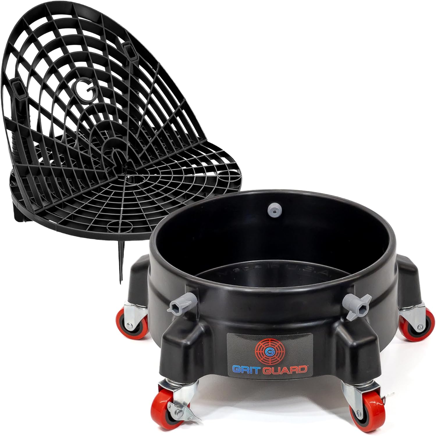 The Original Grit Guard Bucket Insert with Washboard Combo (Black/Black) + Bucket Dolly with Wheels (Black)