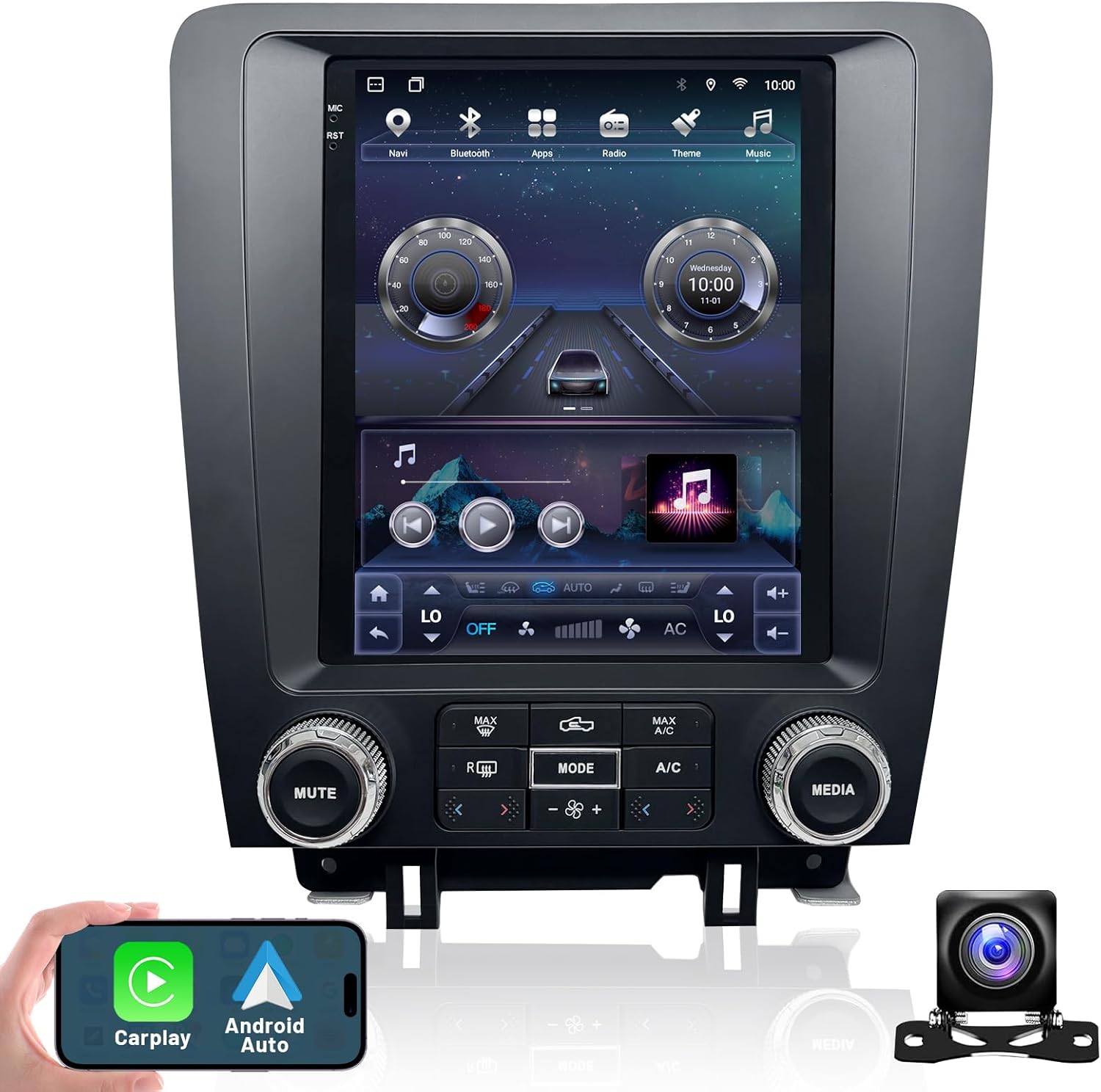 4+64GB Radio for Ford Mustang Stereo Upgrade 2010 2011 2012 2013 2014 9.7 Inch 8 Core T-Style Mustang Touch Screen Head Unit Carplay Andriod Auto 5Ghz WiFi GPS SWC 1080P Backup Camera