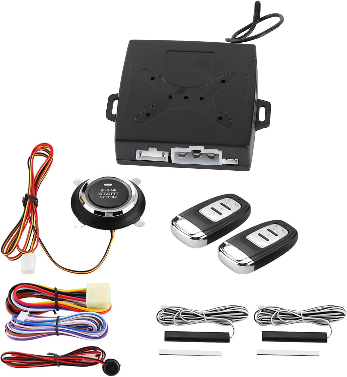 Car Alarm System with Engine Ignition, Keyless Entry, Push Button Starter, Universal 12V Security Kit - Multi - Level Alarm, Remote Start, Anti - Theft Protection for Vehicles