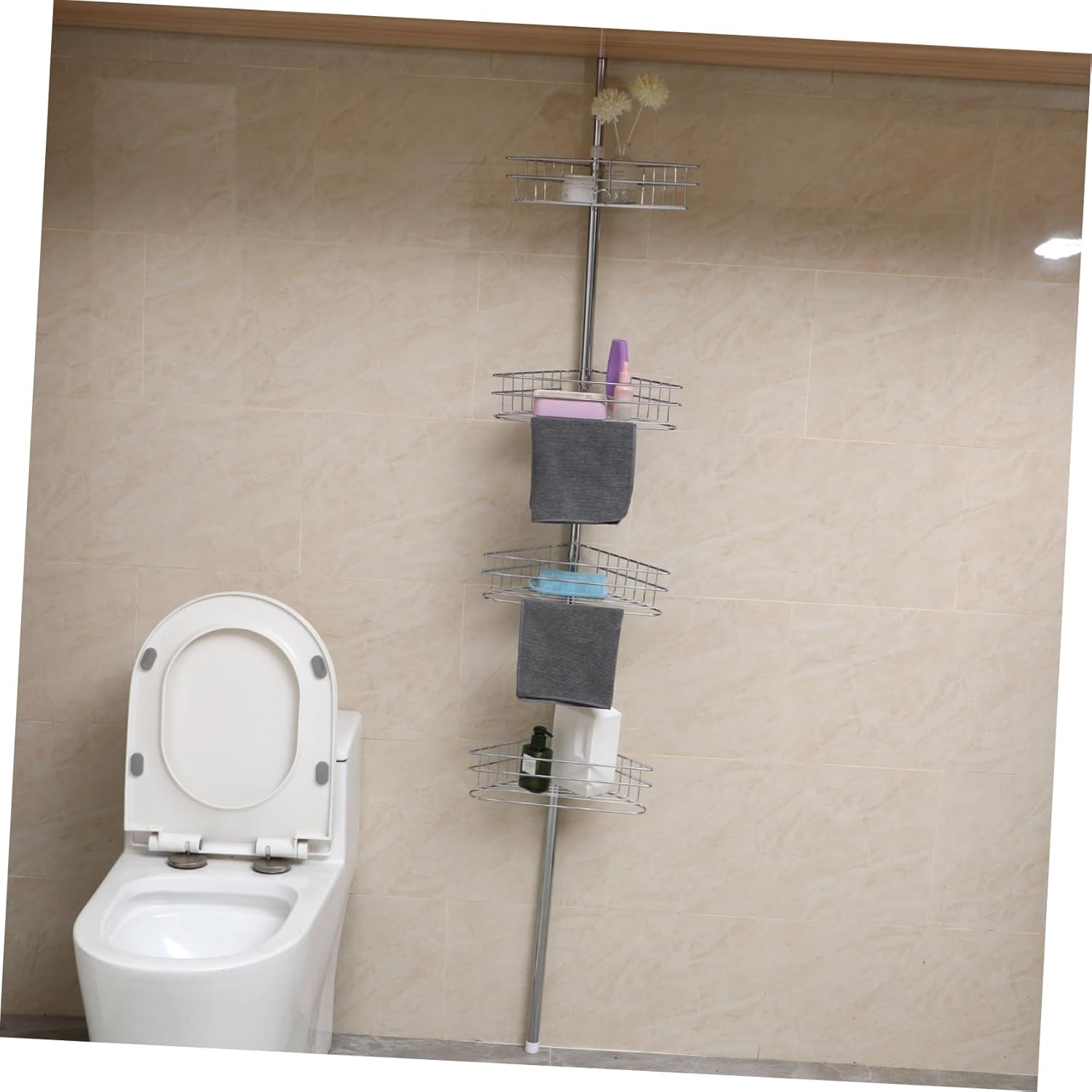 4tier Corner Shelf Rack Telescopic Shower Storage Organizer Wall Mount Bath Organizer