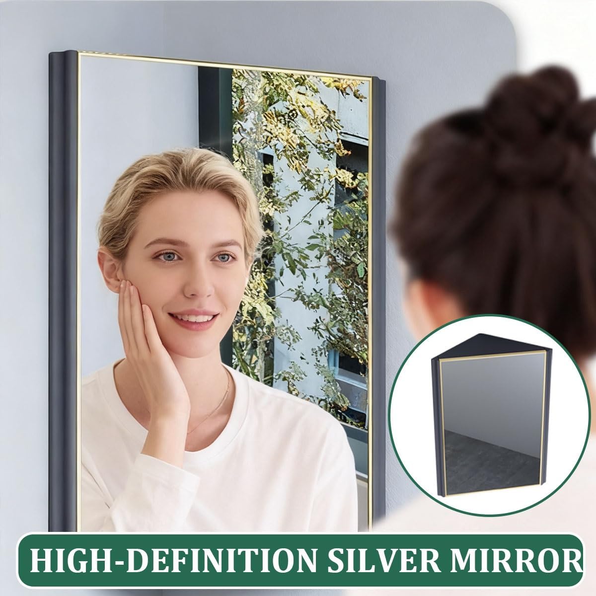 Corner Bathroom Vanity Sink Combo with Mirror, Wall Mount Corner Bathroom Sink Cabinet, Ceramic Bathroom Corner Sink for Small Bathrooms(56cm/22in)