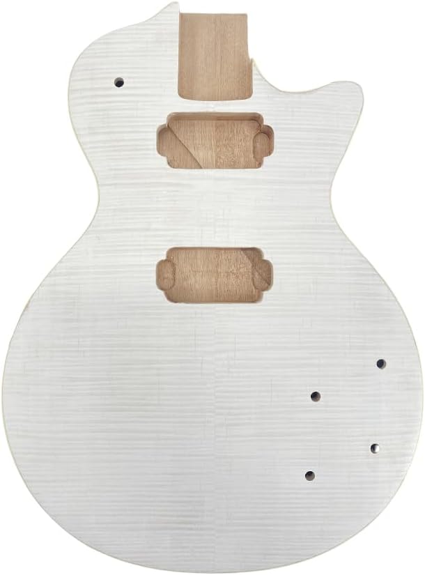 Yinfente Electric Guitar Body Unfinished Mahogany +Maple Top +Flame Maple Veneer Bolt On DIY Guitar Body Blank HH Hamburger Pickup