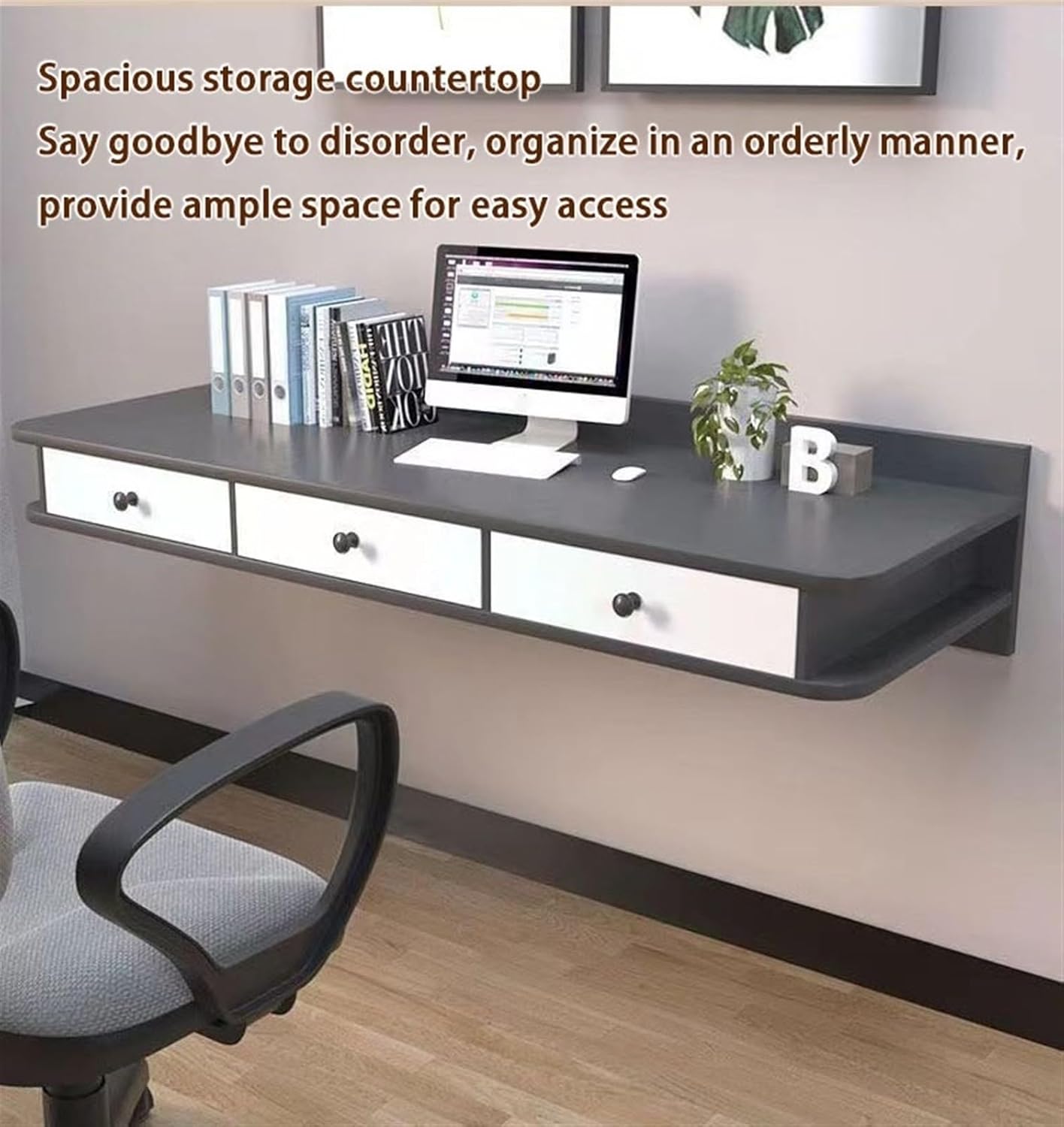 Floating Dressing Table, Bedside Tables, Wooden Laptop Computer Desk, Wall Mount Shelf with Drawer, Wall Mounted Nightstand for Bedroom Living Room(Black,47.2 x11.8 x15.7 in)