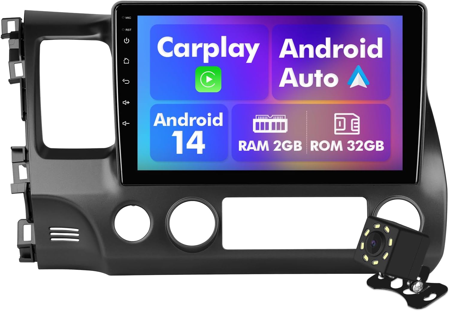 Android 14 Car Radio for 2+32G Honda Civic 2006-2012 10.1'' Touchscreen Car Stereo with Carplay Android Auto Backup Camera Mirror Link GPS Navigation WiFi Bluetooth FM Steering Wheel Controls