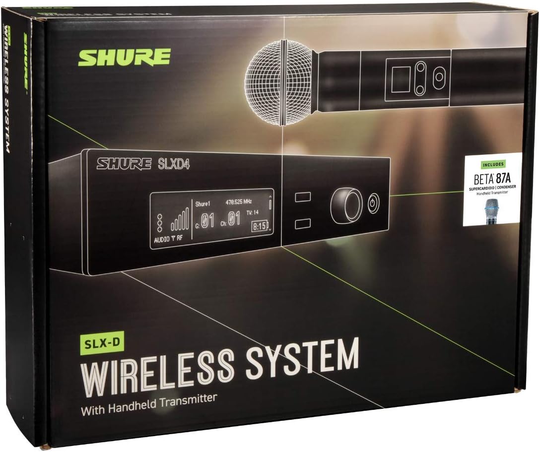 Shure SLXD24/B87A Digital Wireless Microphone System - Includes SLXD2 Handheld Transmitter with BETA 87A Vocal Mic Capsule and SLXD4 Single Channel Rack Mount Receiver | J52 Band (SLXD24/B87A-J52)
