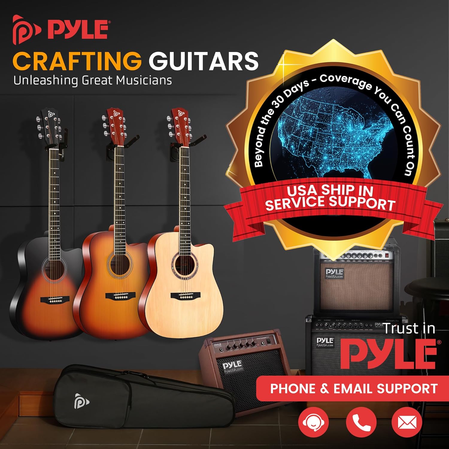 Pyle Beginner Acoustic Guitar Kit, 4/4 Full Size All Wood Instrument for Kids, Adults, 41