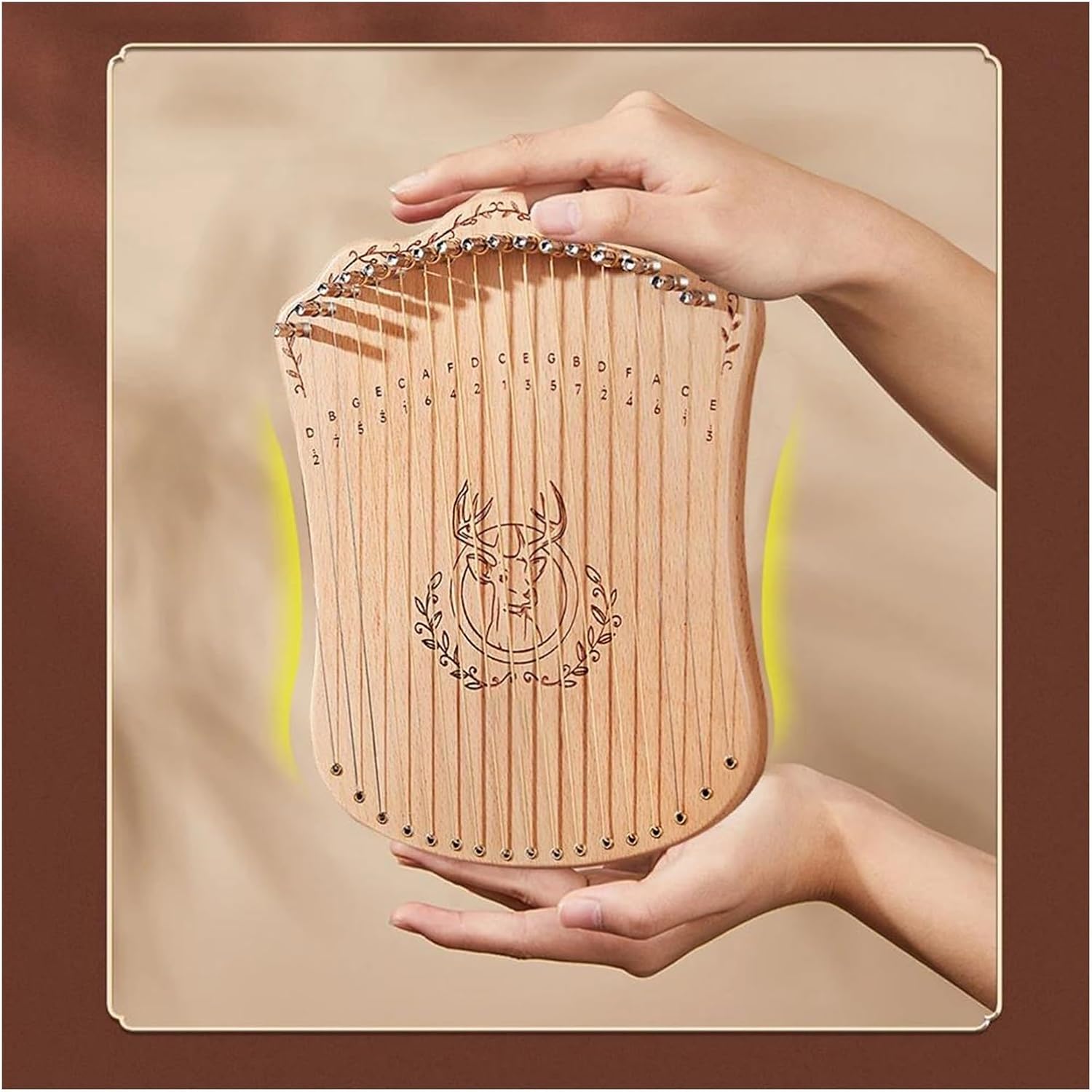 Lyre Harp Set 17 String Lyre Harp Portable Solid Beech Wood Harp String With Tuning Wrench Picks For Beginners Adults(Log)