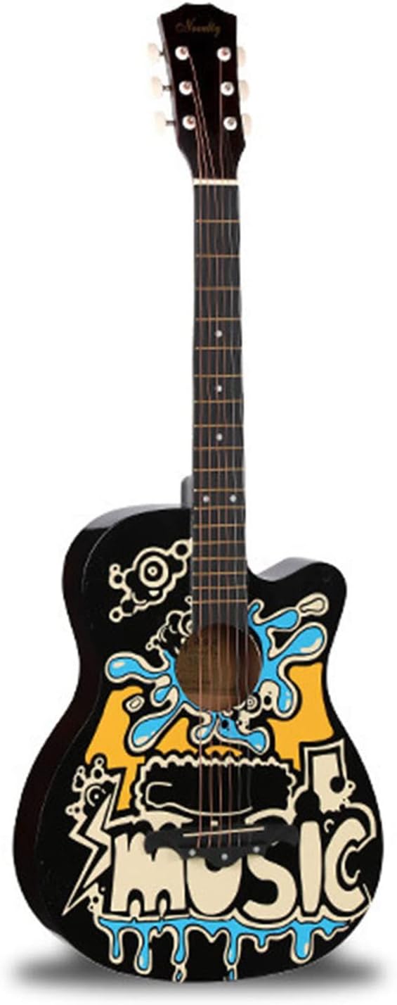Tyenaza Wooden Guitar, Beginner Acoustic Guitar, 38in Graffiti Pattern High Density Fingerboard Acoustic Guitar for Beginner