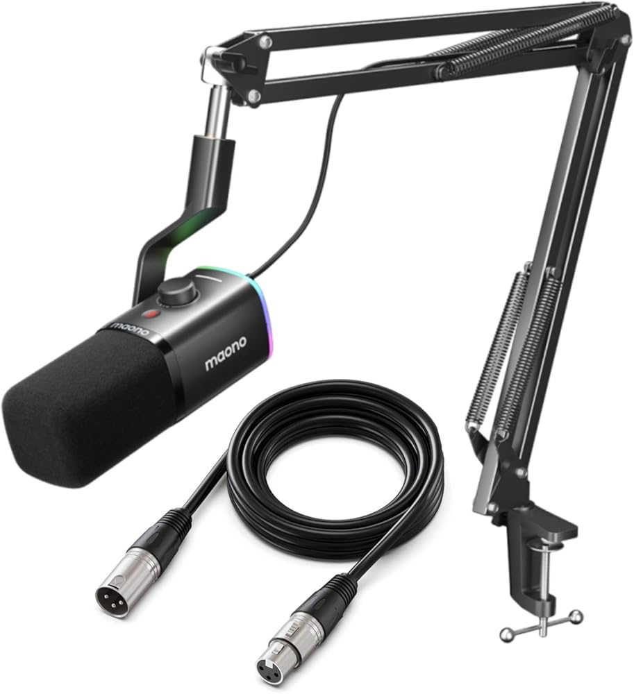 MAONO XLR/USB Gaming Microphone XLR Cable Kit, PC Computer Gaming Streaming Mic with RGB Light, Mute Button, Headphones Jack,Bundle for Gaming Podcast Recording (PD100XS Black+XLR-180)