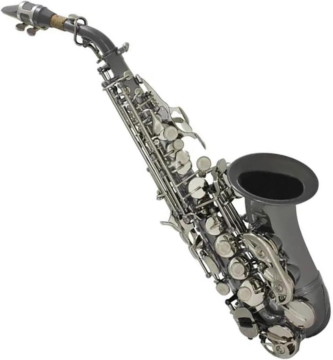 Curved Treble Saxophone B Flat Black Body Brass Woodwind Instrument With Mouthpiece Case