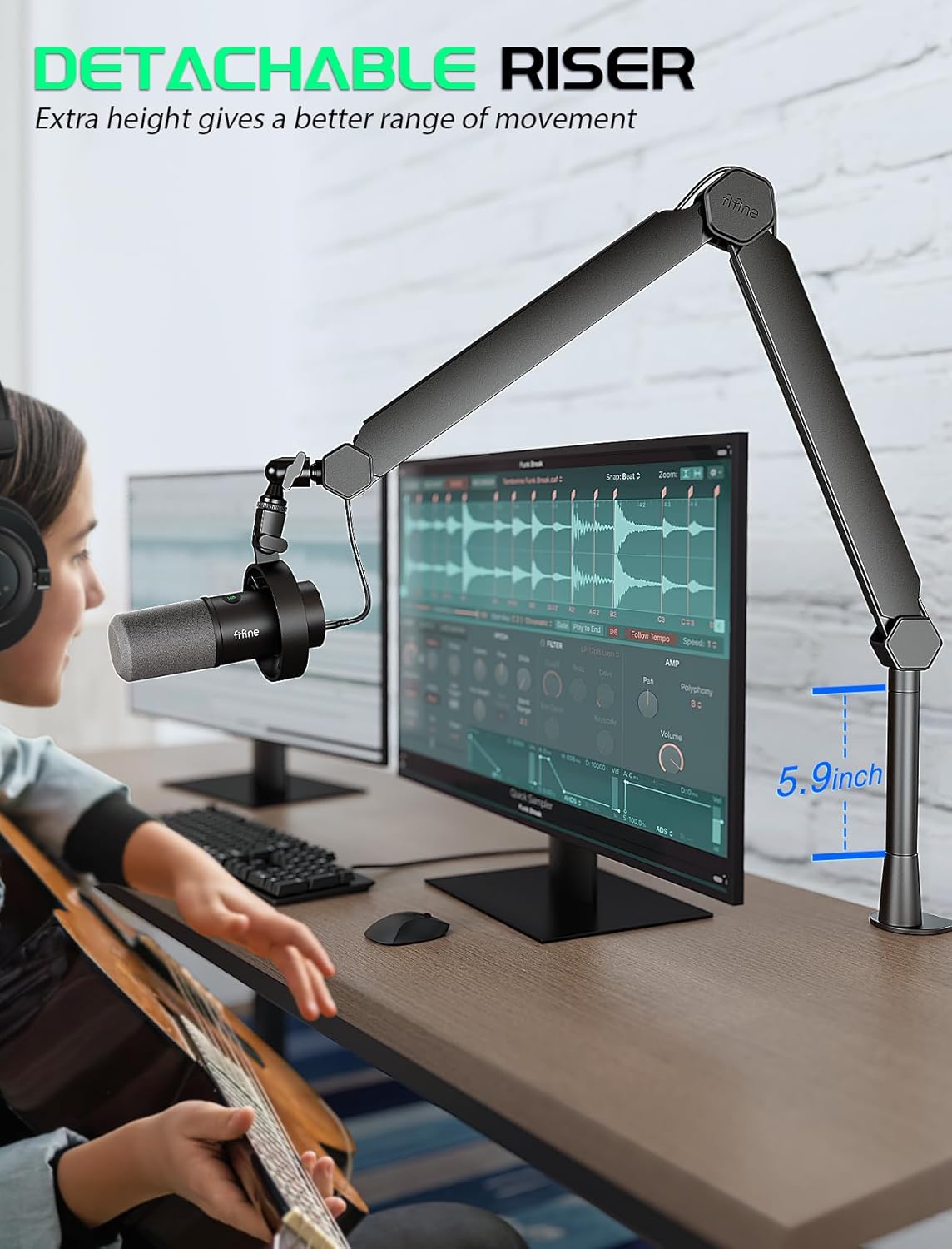 FIFINE USB Podcast Microphone Kit, Condenser Computer with Mic Boom Arm Bundle, Heavy Duty Metal Mic for Recording Streaming Podcast, PC Micophone with Gain Control, Mute Button for Vocal (K678+BM66T)