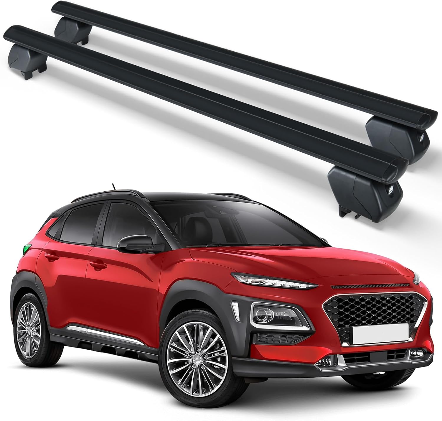 300 LBS Heavy Duty Roof Rack Cross Bars Compatible with 2018 2019 2020 2021 2022 2023 2024 Hyundai Kona with Side Rails, Lockable & Adjustable Cargo Carrier Crossbars Rooftop Luggage Cars Suvs