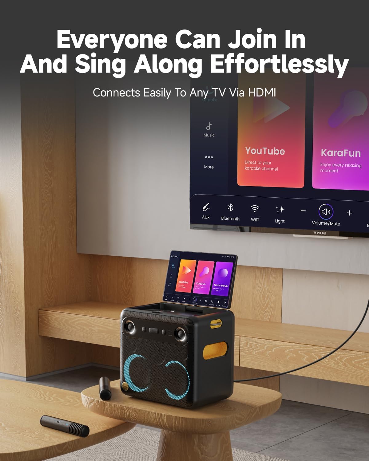 Ikarao Smart Karaoke Machine for Adults - with Lyrics Display, 32GB Karaoke Tablet, 2 Wireless Mics, Professional Karaoke System, 300W Peak Power, 4 DJ Lights, Karaoke Speaker for Any Occasion