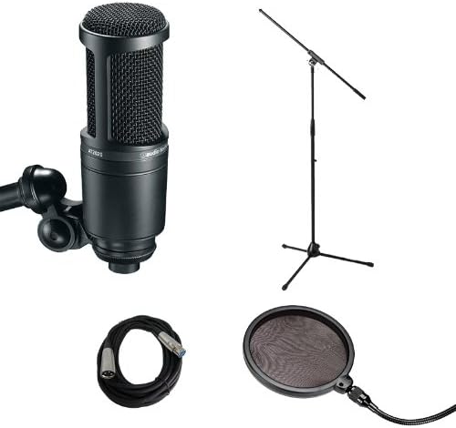 Audio Technica AT2020 with Mic Stand, Pop filter and Cable - Vocal Recording Bundle