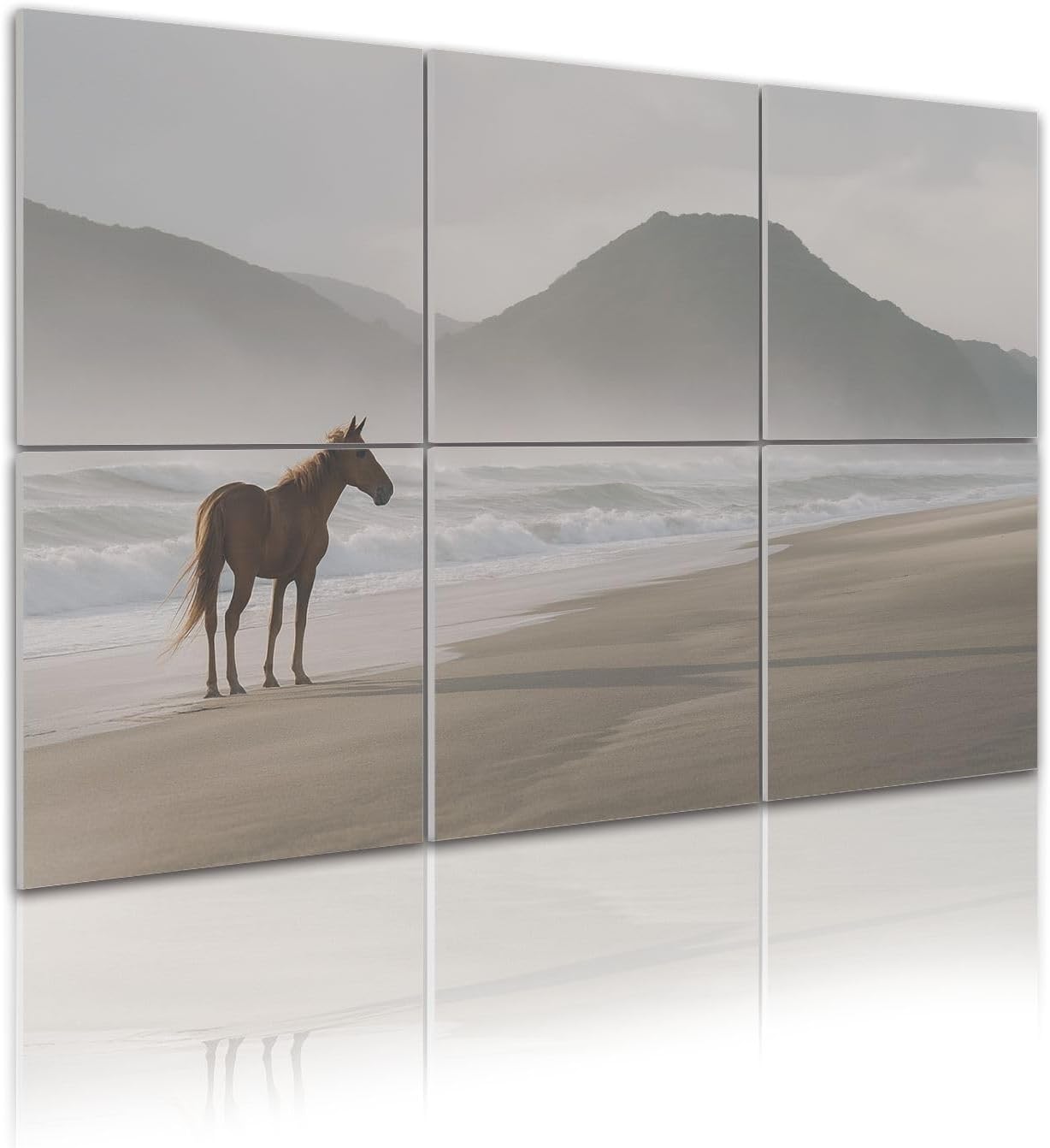 6 Pack Art Acoustic Panels Self Adhesive lonely horse beach horse seas pictures Decorative Soundproof Wall Panels Sound Absorbing Panel 48